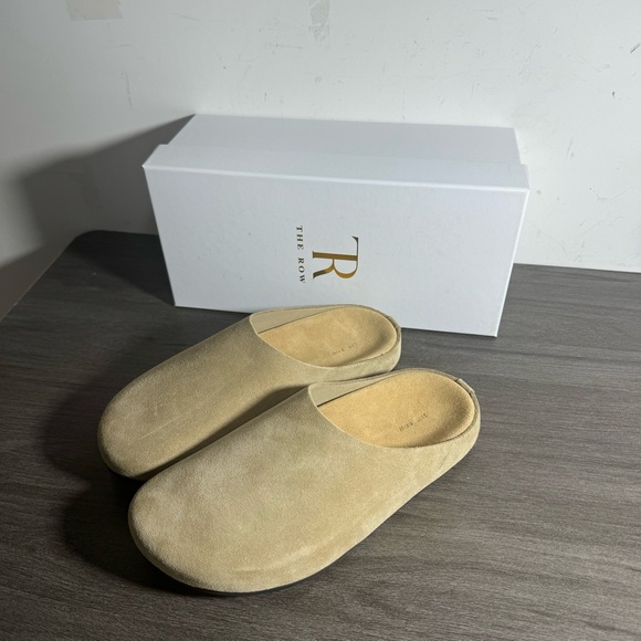 The Row Shoes - The Row Suede Slip-On Mules in Light Beige